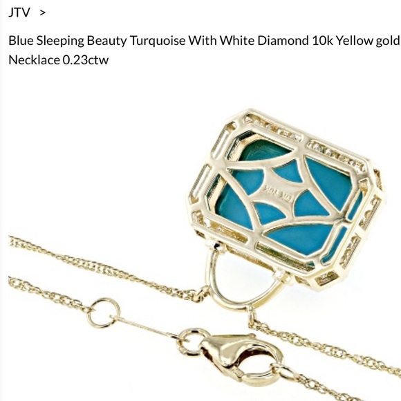 Dainty 10k Gold and Natural Turquoise Necklace with Diamonds - Picture 3 of 9
